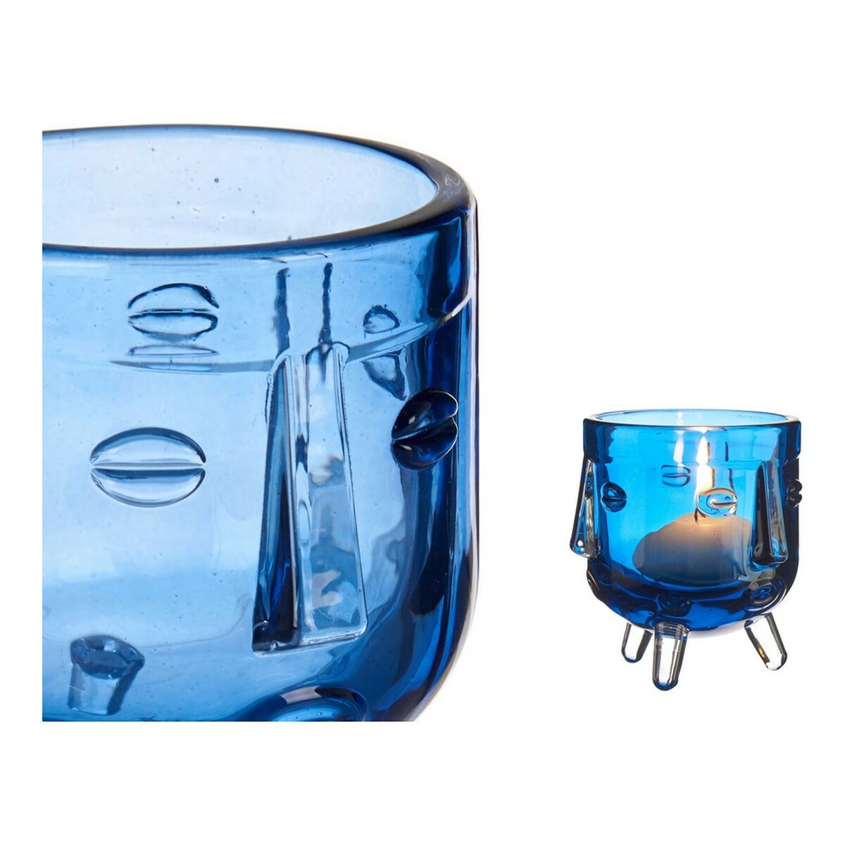 Candleholder Face Crystal Blue